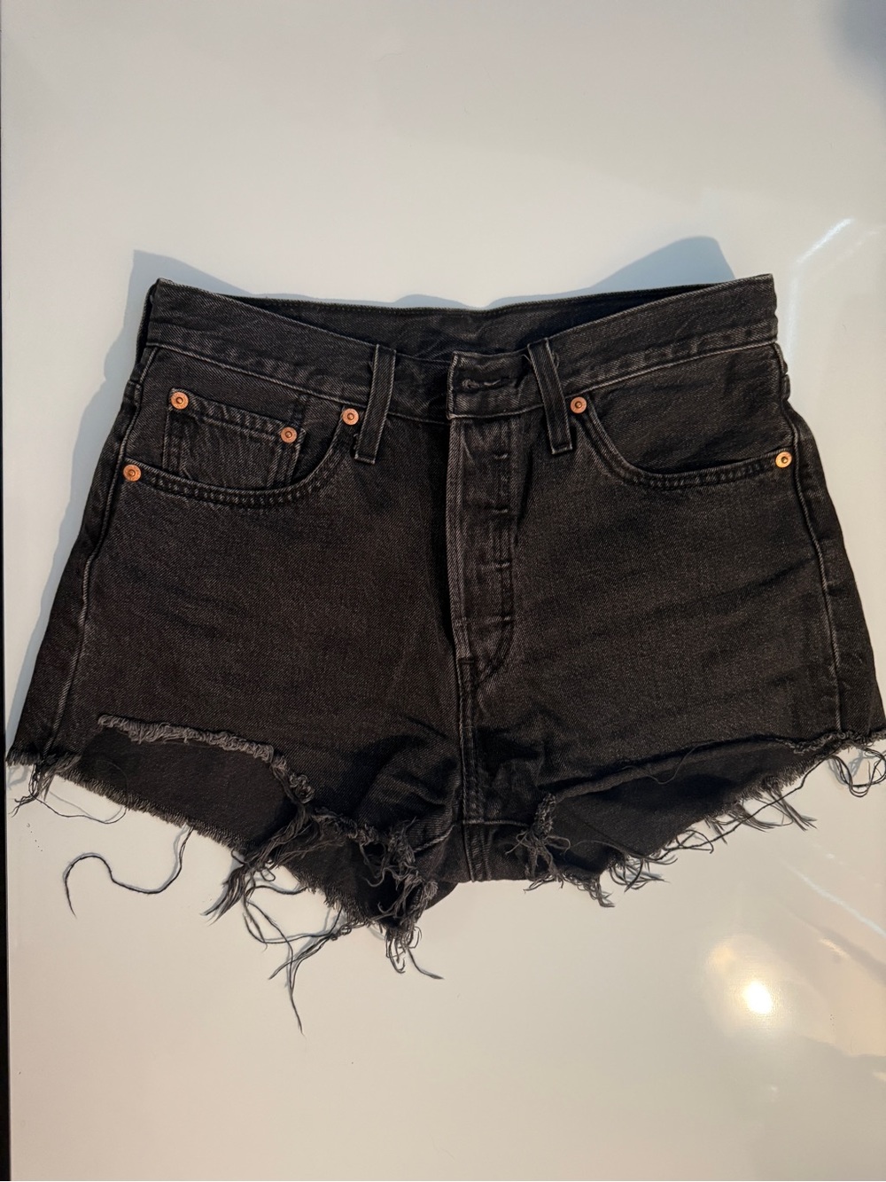Levi's Black Frayed 501 Denim Shorts